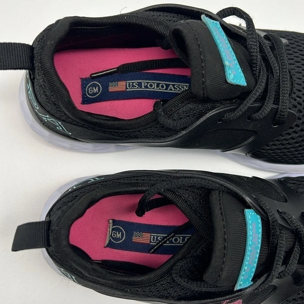 US Polo Association NW8110 Morale -M Black Sneaker Pink Turquoise Accents size 6